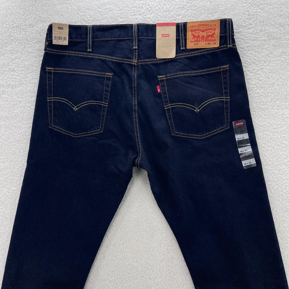Levis 513 Jeans Mens 38x32 Blue Slim Straight Dark Wash Indigo Preppy Grunge